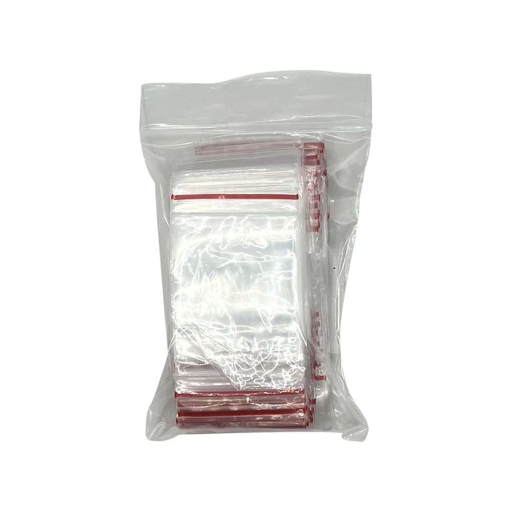 PLASTIC BAG ZIP - 1 1/2" x 2" (38mmx50mm) RED STRIPE P/S BAG (100) - Image 2