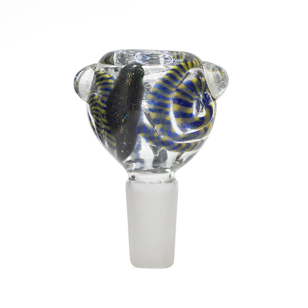 Glass Cone Round 14mm Dark Blue, Yellow Swirls