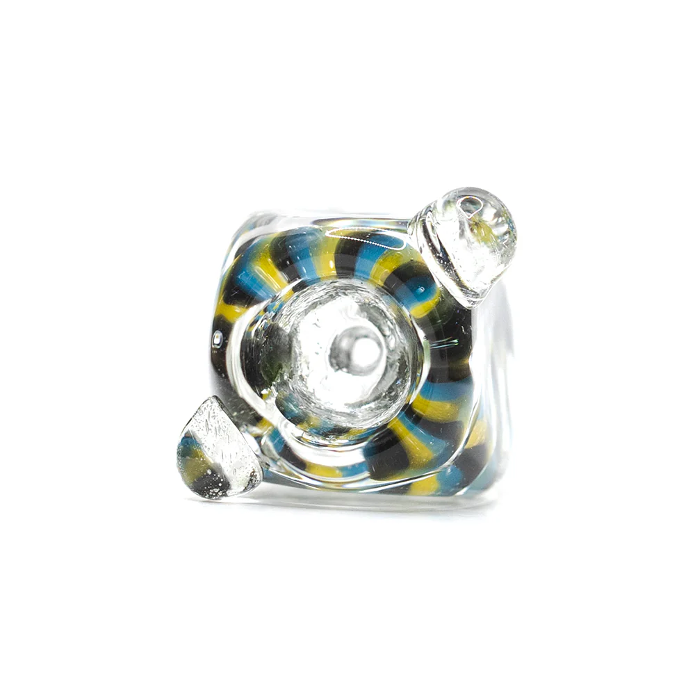 Glass Cone Square 14mm Blue, Black, Yellow Swirls - Image 2