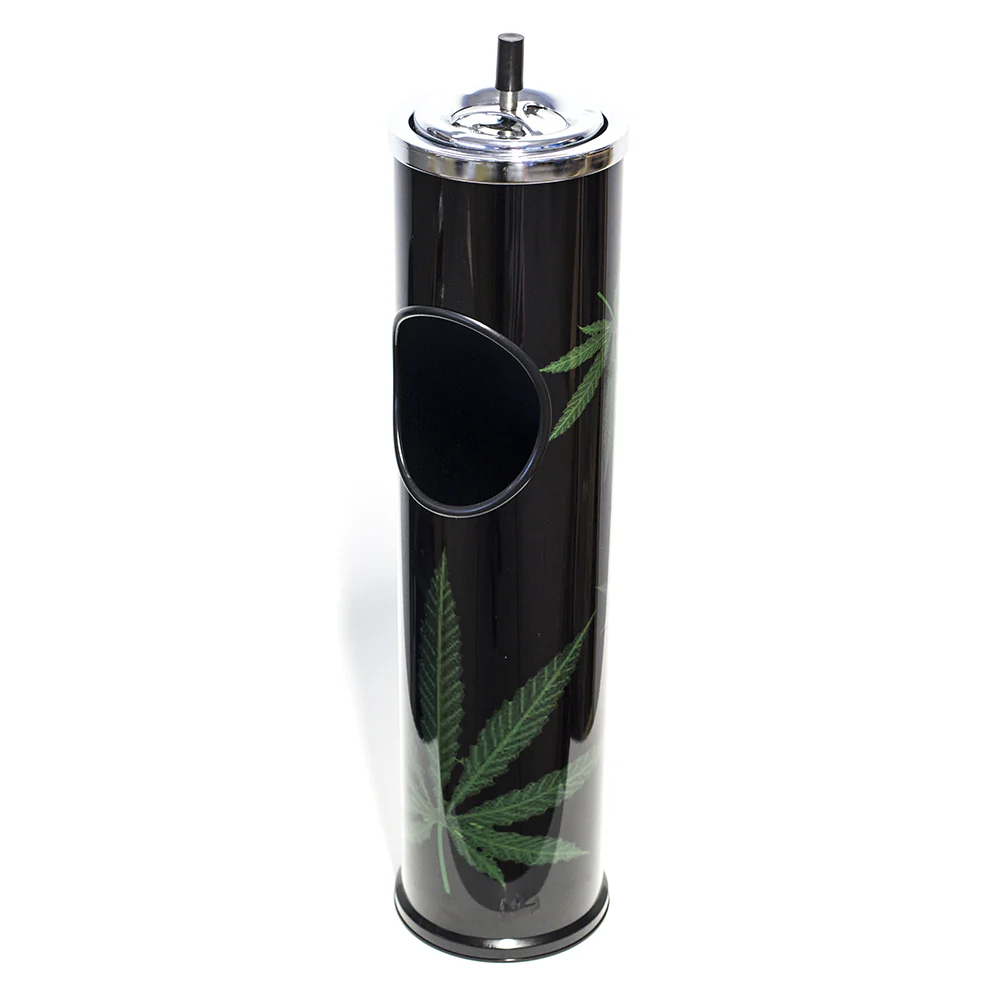 ASHTRAY - 60CM BLACK W/ WEED LEAF