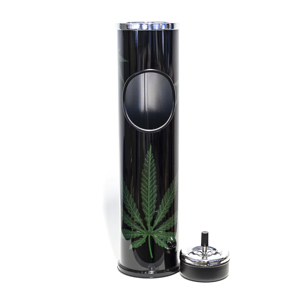 ASHTRAY - 60CM BLACK W/ WEED LEAF - Image 3