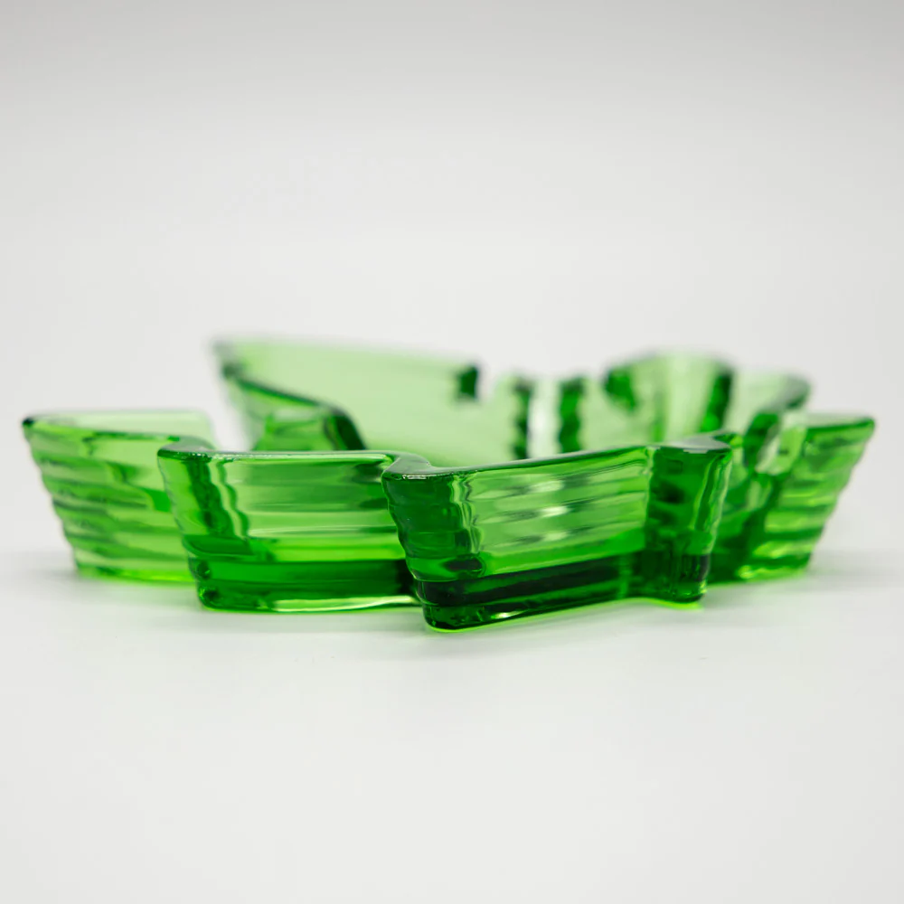 Ashtray - Glass Clear Green Leaf Shape - Image 2