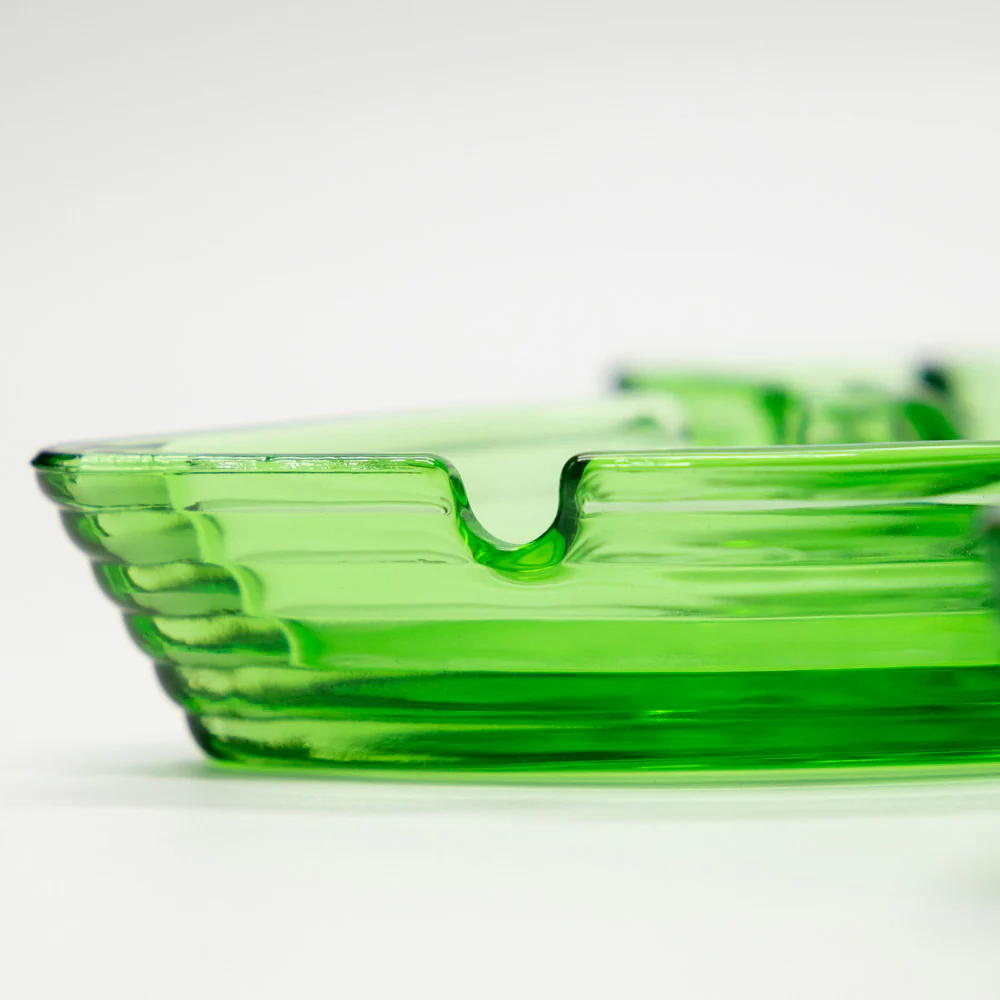 Ashtray - Glass Clear Green Leaf Shape - Image 3