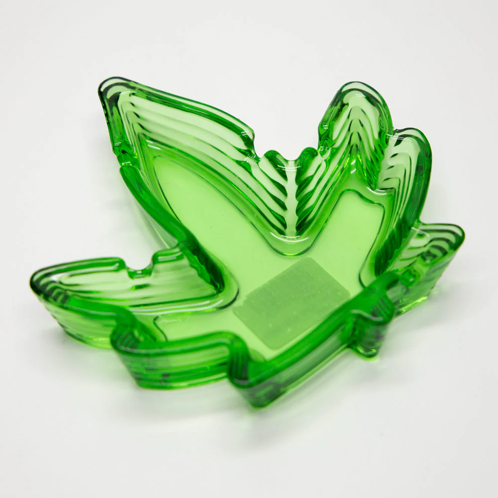 Ashtray - Glass Clear Green Leaf Shape - Image 4