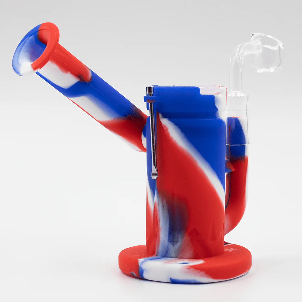 Steel Dab Silicone Bong - Red/Blue/White - Image 3