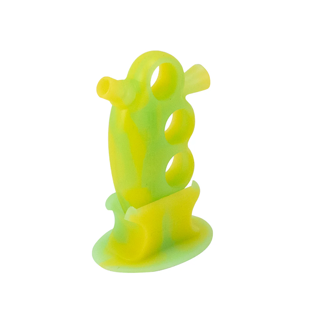 BUBBLER - PULSAR SILICONE KNUCKLE BUBBLER W/ STAND GREEN/YELLOW - Image 2