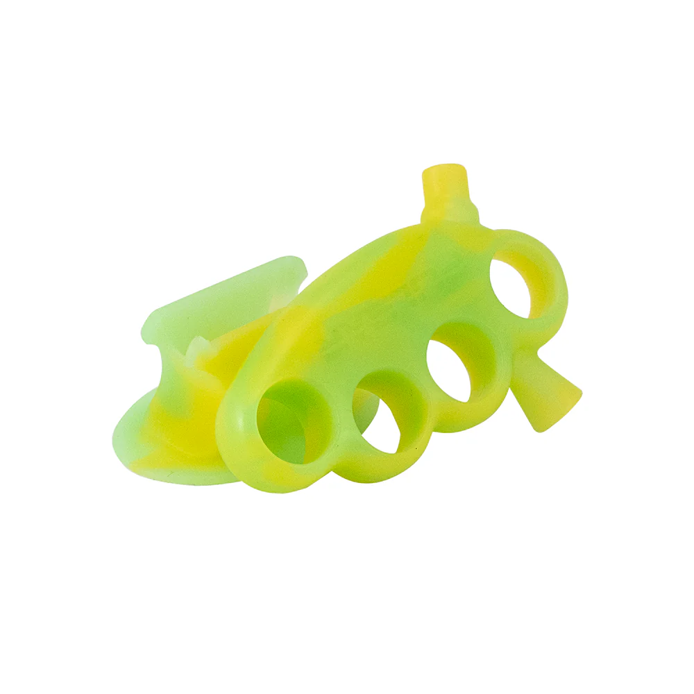 BUBBLER - PULSAR SILICONE KNUCKLE BUBBLER W/ STAND GREEN/YELLOW - Image 3