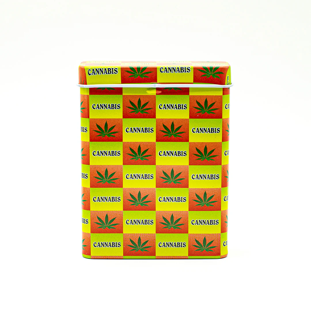 Checkboard Cannabis Leaf Stash Tin