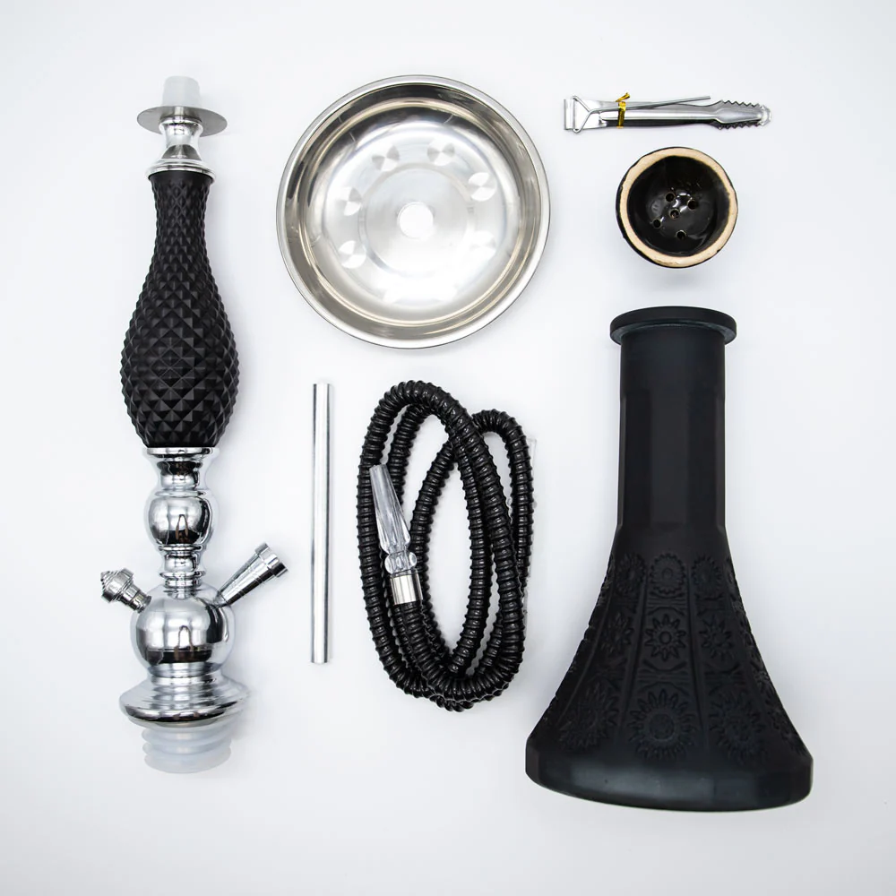 Flower Pattern Glass Chrome Metal Hookah - Image 5