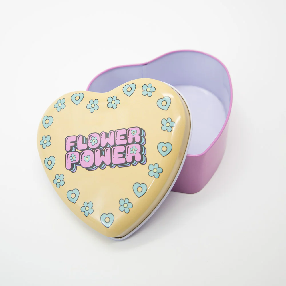 Flower Power Heart-Shaped Metal Tin - Image 2