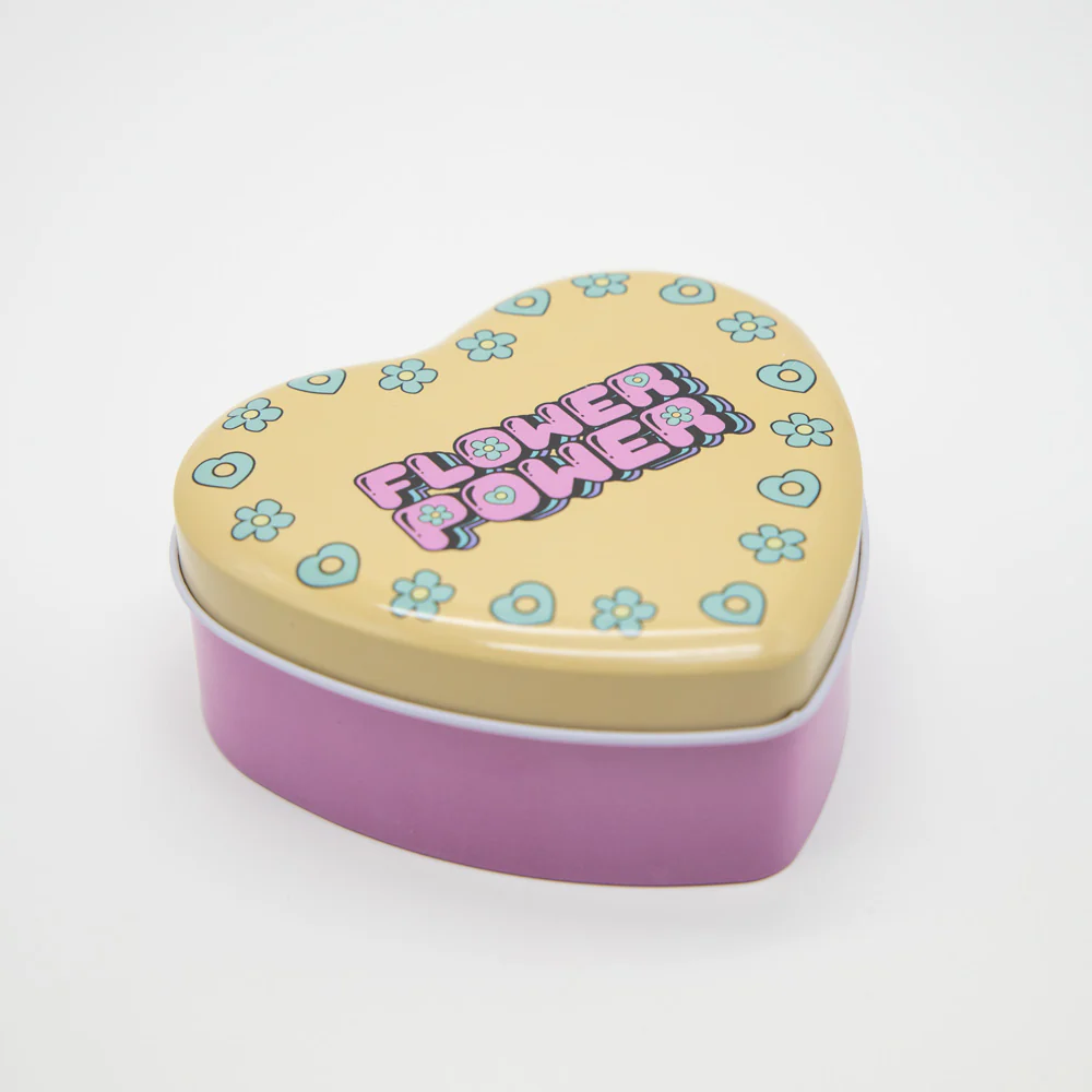 Flower Power Heart-Shaped Metal Tin - Image 3