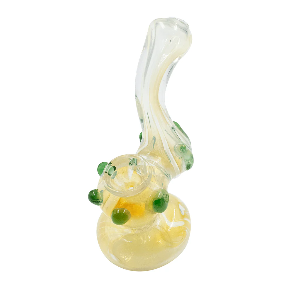 Small Glass Bubbler - Gold with Green Dots