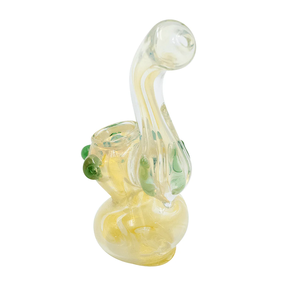 Small Glass Bubbler - Gold with Green Dots - Image 2
