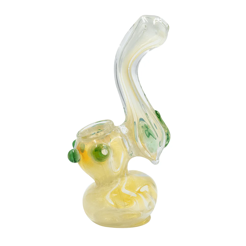 Small Glass Bubbler - Gold with Green Dots - Image 3