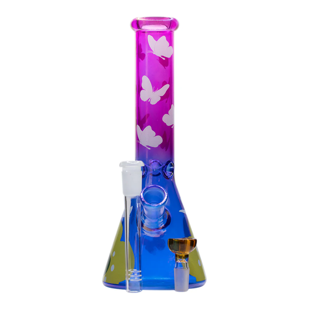Glass Bong Purple/Blue - Flower Power and Butterflies - Image 5