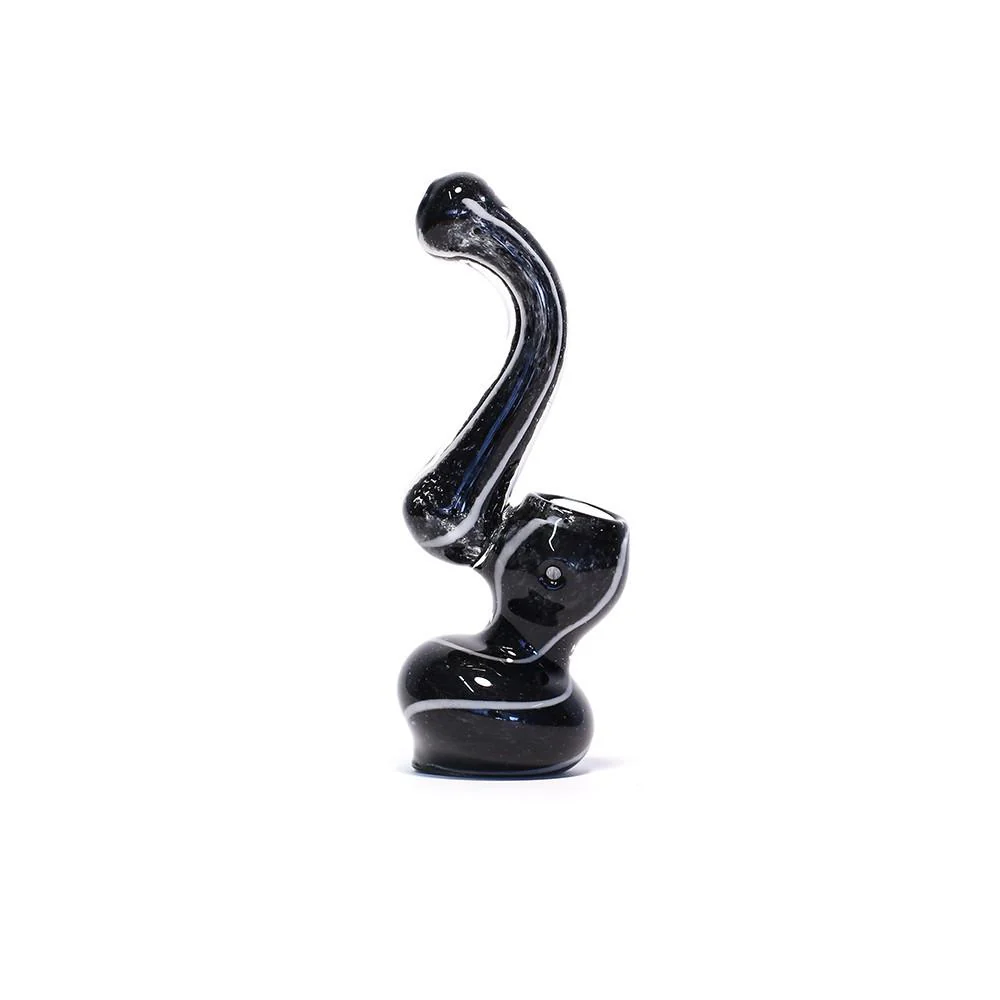 GLASS BUBBLER - 12CM BLACK WITH WHITE STRIPES - Image 2