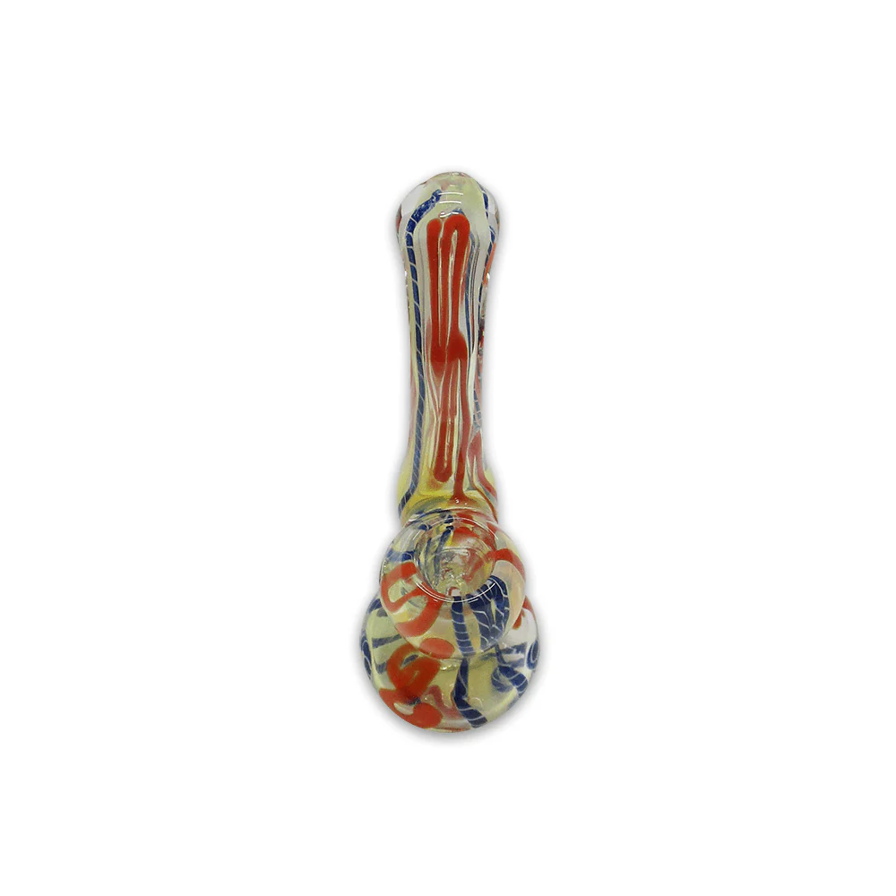 GLASS BUBBLER - 12CM CLEAR WITH BLUE AND ORANGE STRIPES - Image 2