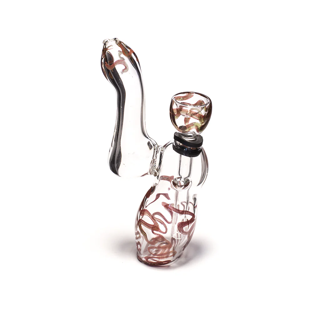 GLASS BUBBLER - 14CM CLEAR WITH RED SQUIGGLES REMOVABLE GLASS SLIDER - Image 2