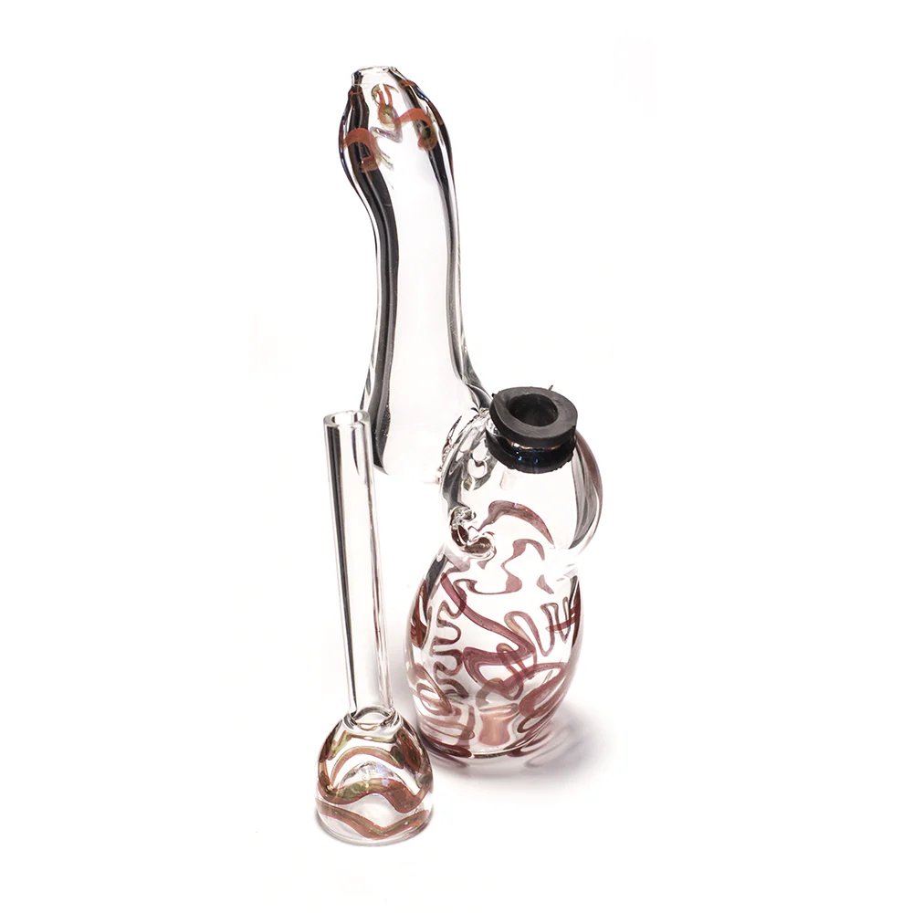 GLASS BUBBLER - 14CM CLEAR WITH RED SQUIGGLES REMOVABLE GLASS SLIDER - Image 3
