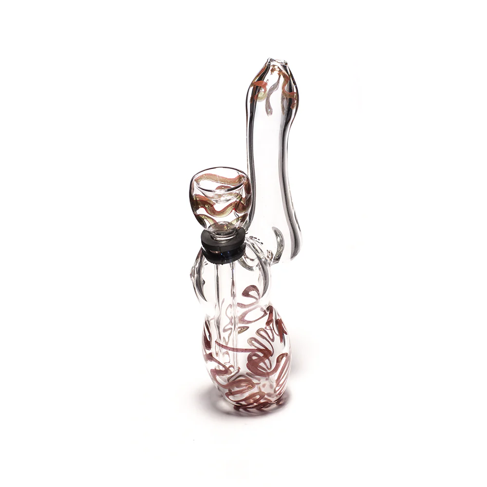 GLASS BUBBLER - 14CM CLEAR WITH RED SQUIGGLES REMOVABLE GLASS SLIDER - Image 4