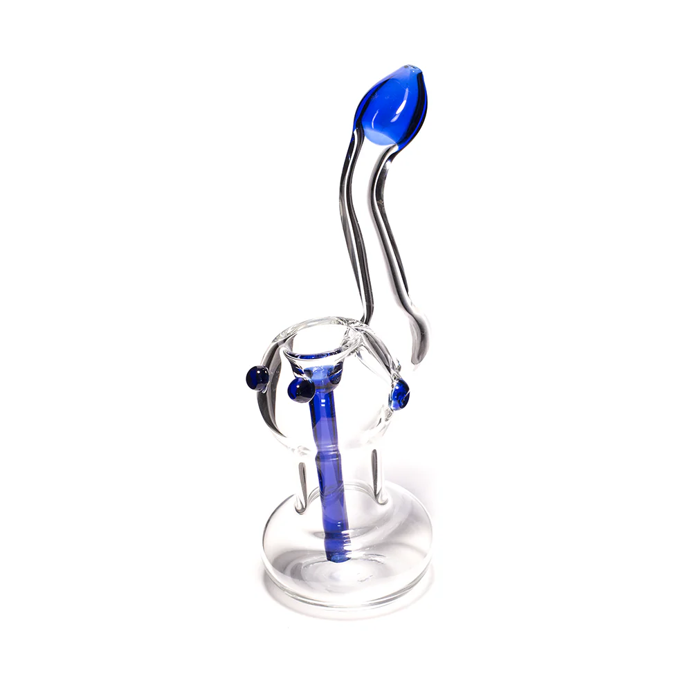 GLASS BUBBLER - 17CM CLEAR WITH BLUE TIP, BUMPS AND DOWNSTEM - Image 2