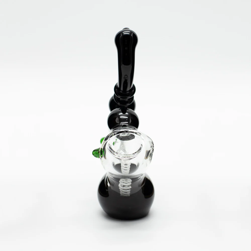 Glass Bubbler - Black with Green Dots - Image 2