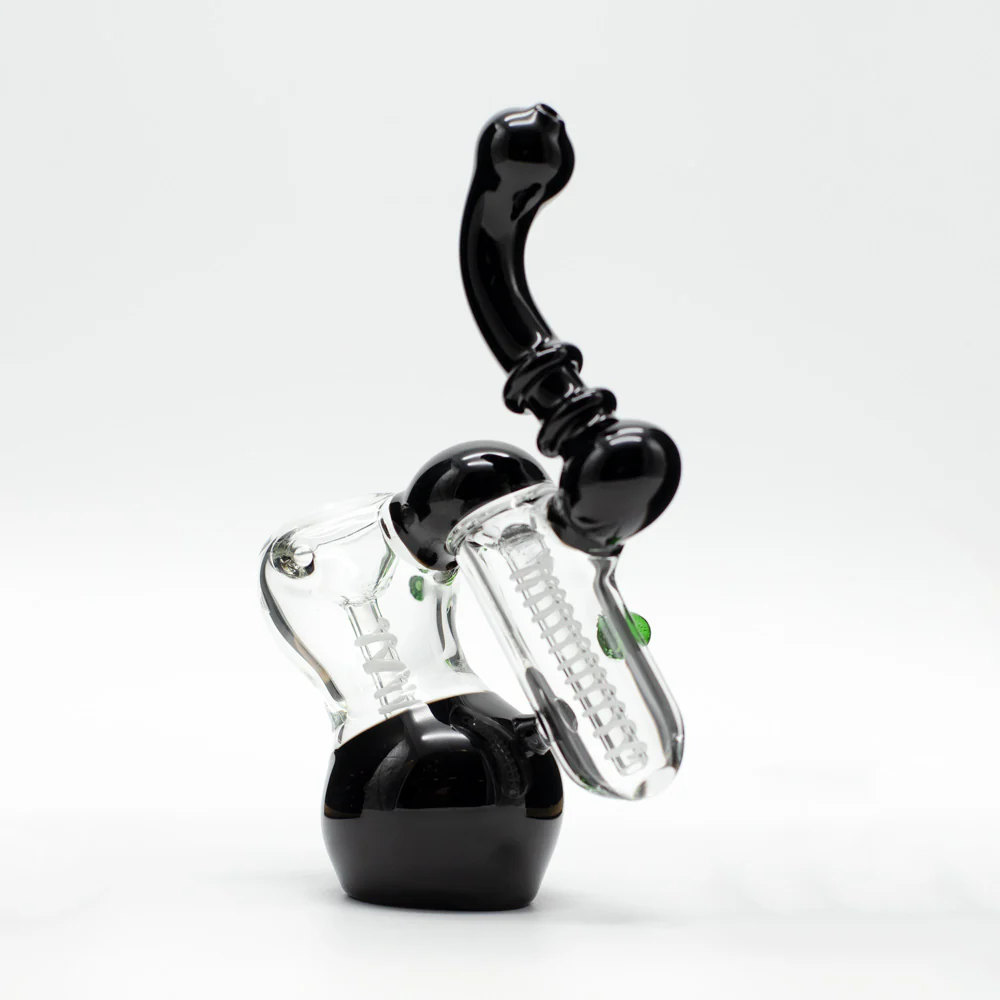 Glass Bubbler - Black with Green Dots - Image 3