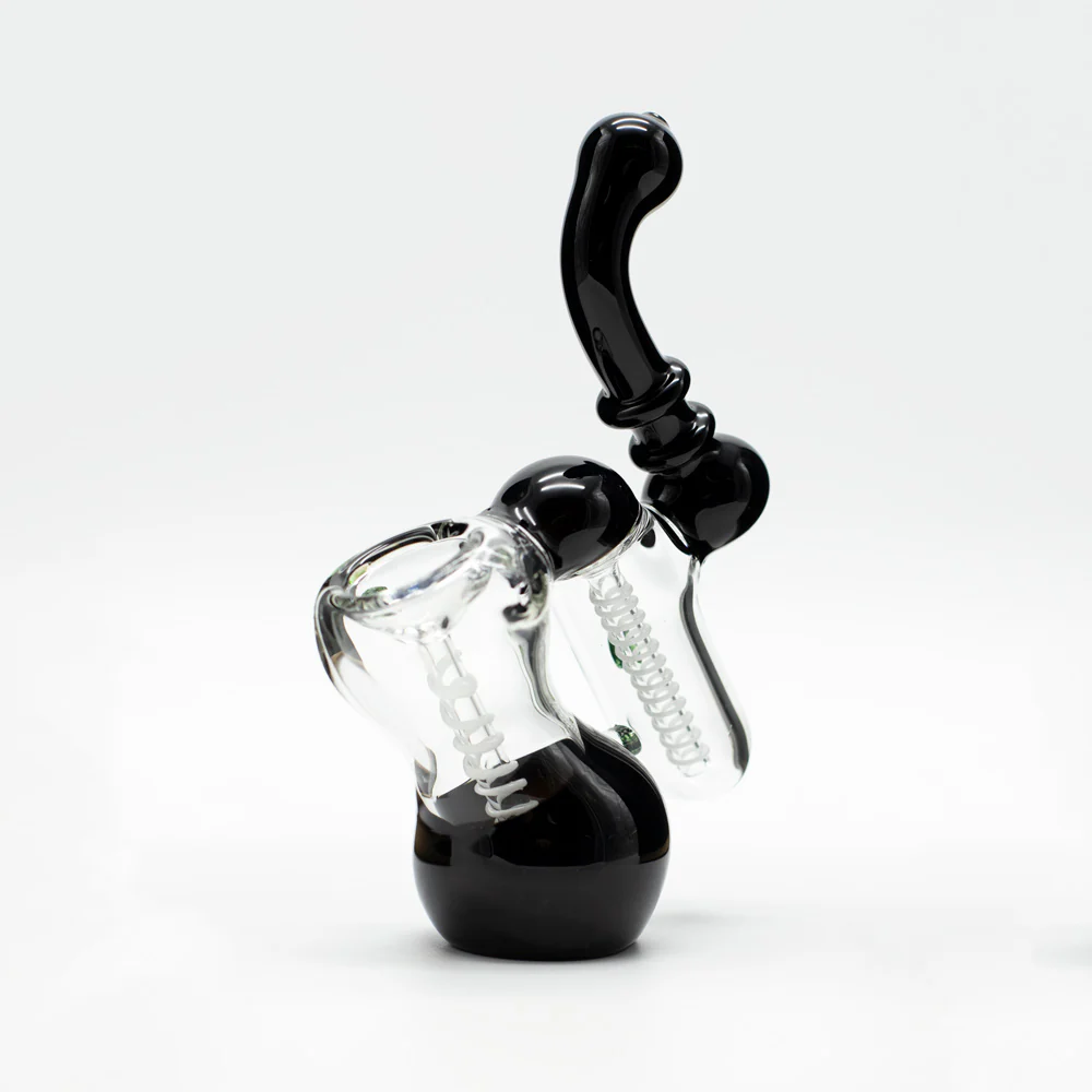 Glass Bubbler - Black with Green Dots - Image 4