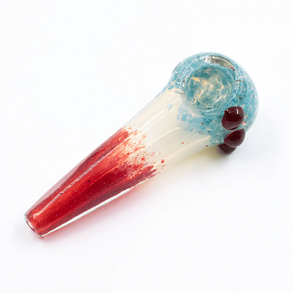 GLASS PIPE- AQUA CORAL LOOK BOWL-CLEAR CENTRE RED END #3 - Image 2