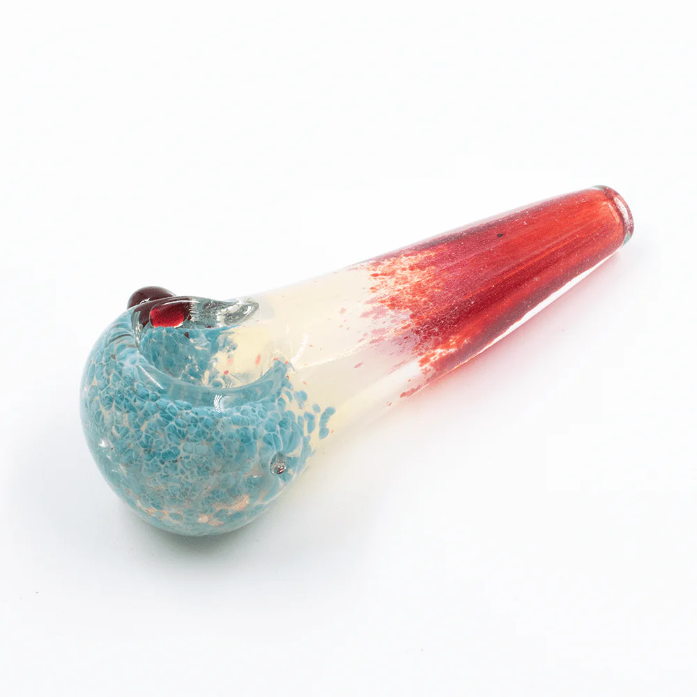 GLASS PIPE- AQUA CORAL LOOK BOWL-CLEAR CENTRE RED END #3 - Image 3