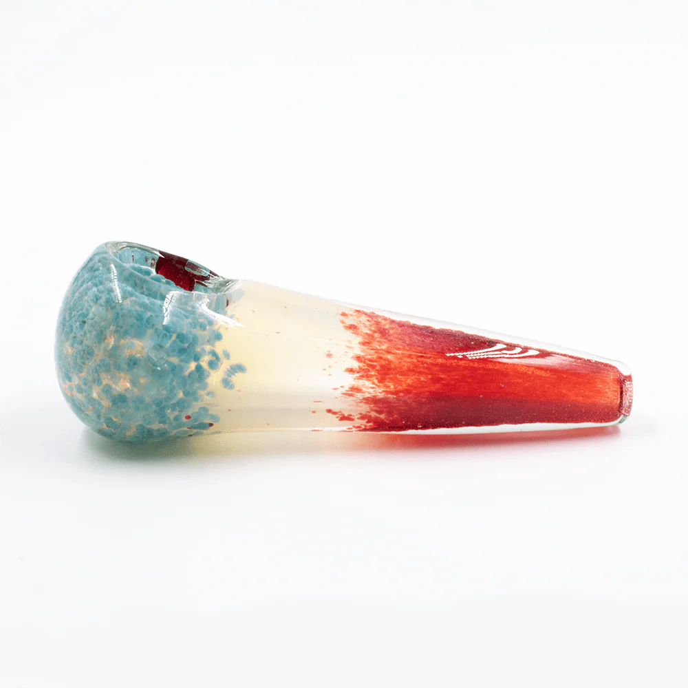 GLASS PIPE- AQUA CORAL LOOK BOWL-CLEAR CENTRE RED END #3 - Image 4