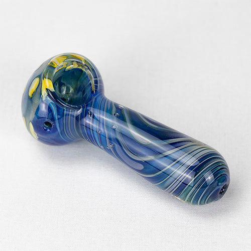 Glass Pipe- Blue Ocean Swirl And White/Yellow Dot Bowl #7 - Image 2