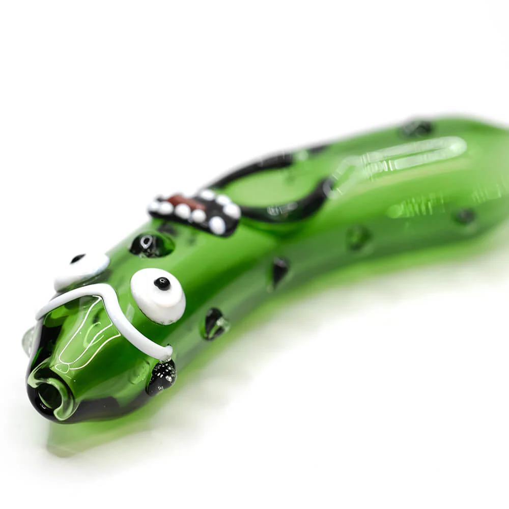 Glass Pipe -Curved 'Pickle Rick' Pipe Green 11cm - Image 4