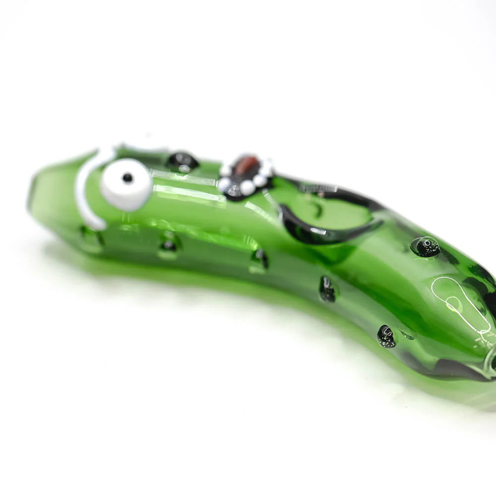 Glass Pipe -Curved 'Pickle Rick' Pipe Green 11cm - Image 5