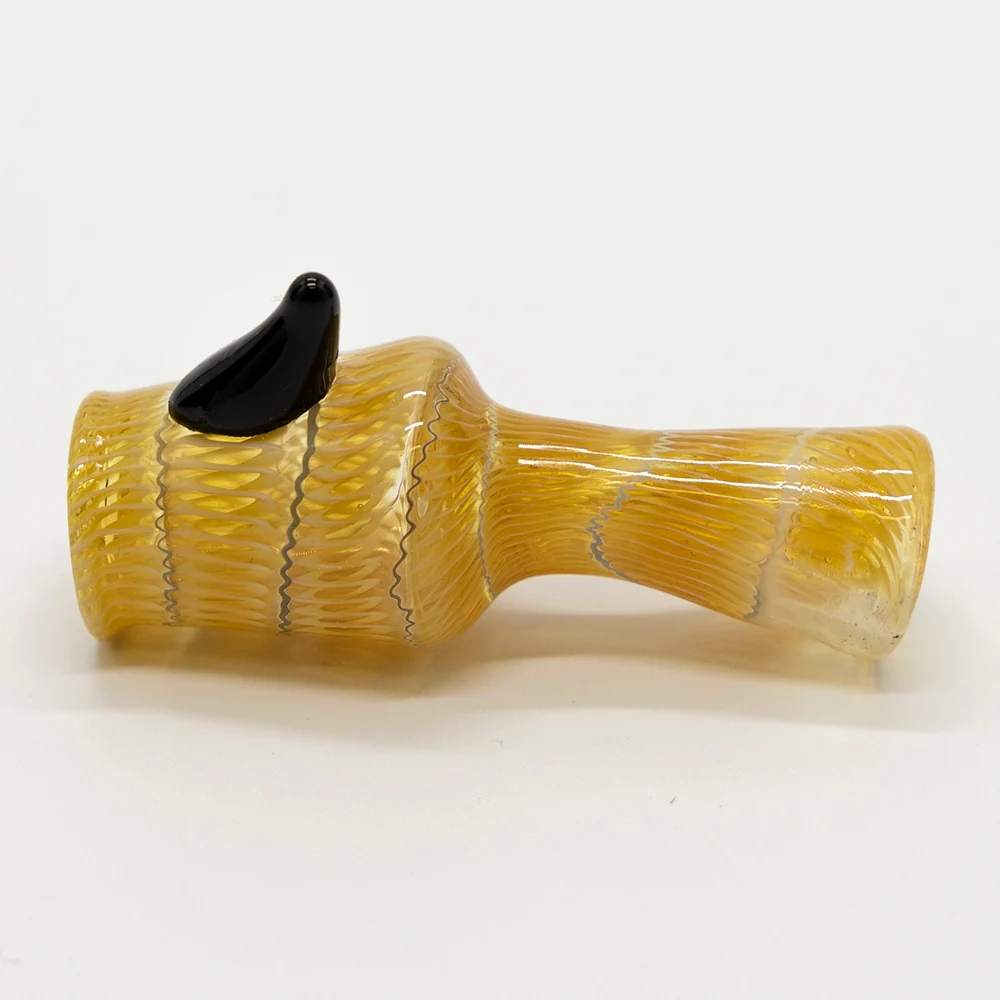 GLASS PIPE- MUSHROOM CUP CLEAR BROWN/WHITE STRIPES #33 - Image 2