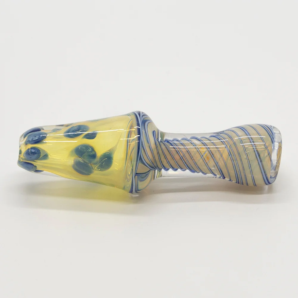 GLASS PIPE- MUSHROOM PALE BLUE SWIRLS DOTS TOP #26 - Image 2