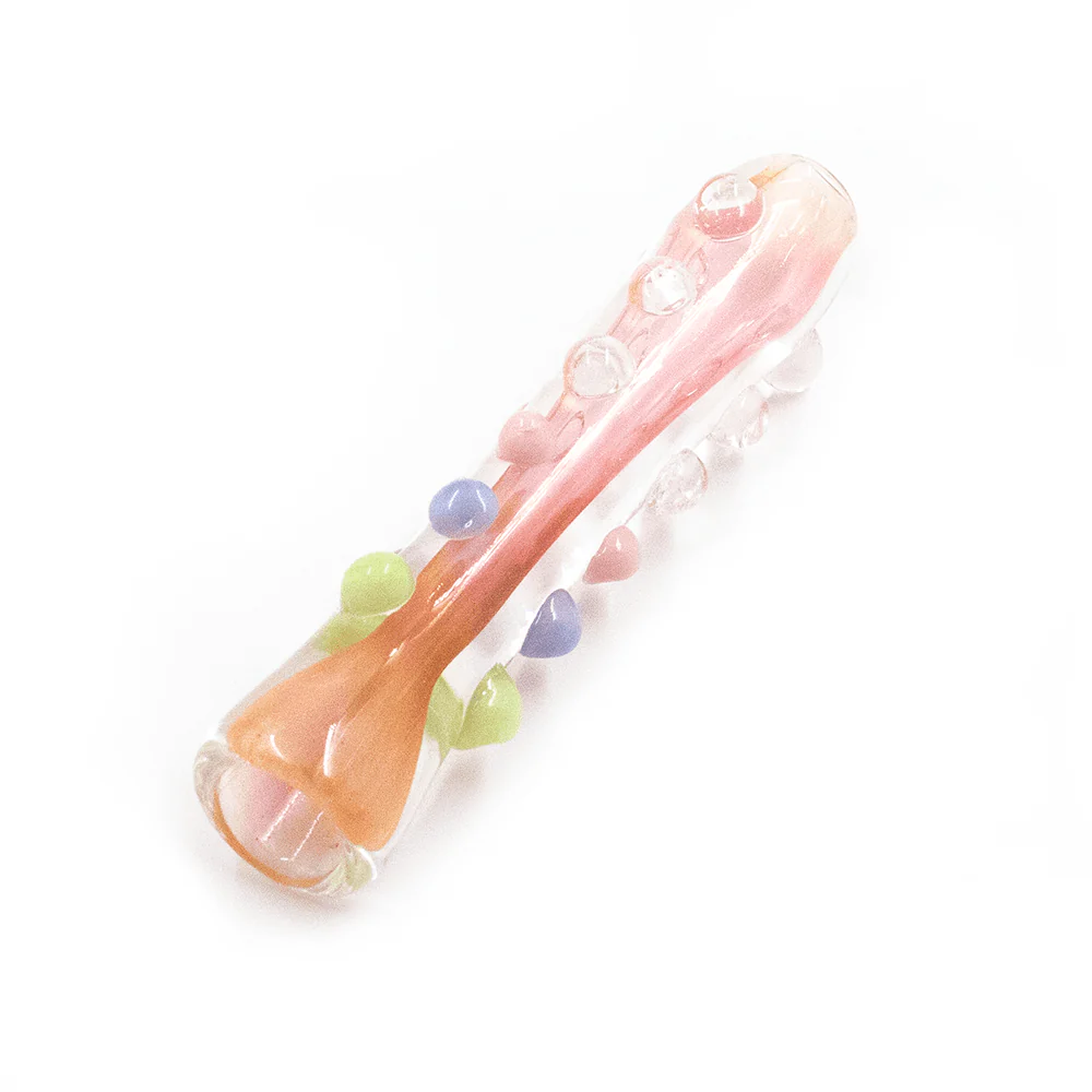 GLASS PIPE- STRAIGHT CLEAR W/BUMPS PALE PINK CENTRE #30 - Image 2