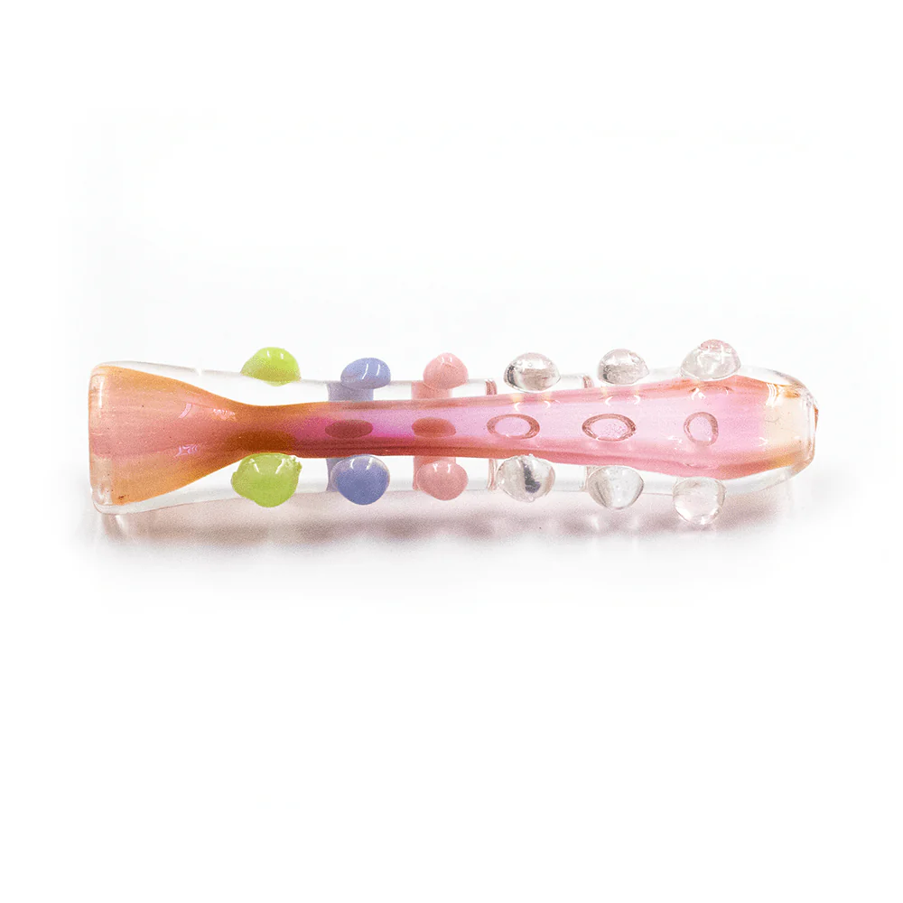 GLASS PIPE- STRAIGHT CLEAR W/BUMPS PALE PINK CENTRE #30 - Image 3