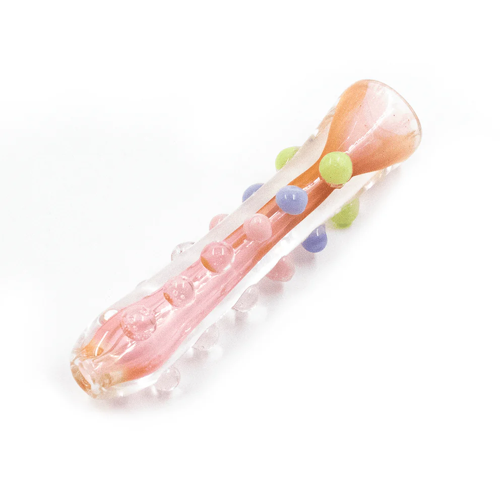 GLASS PIPE- STRAIGHT CLEAR W/BUMPS PALE PINK CENTRE #30 - Image 4