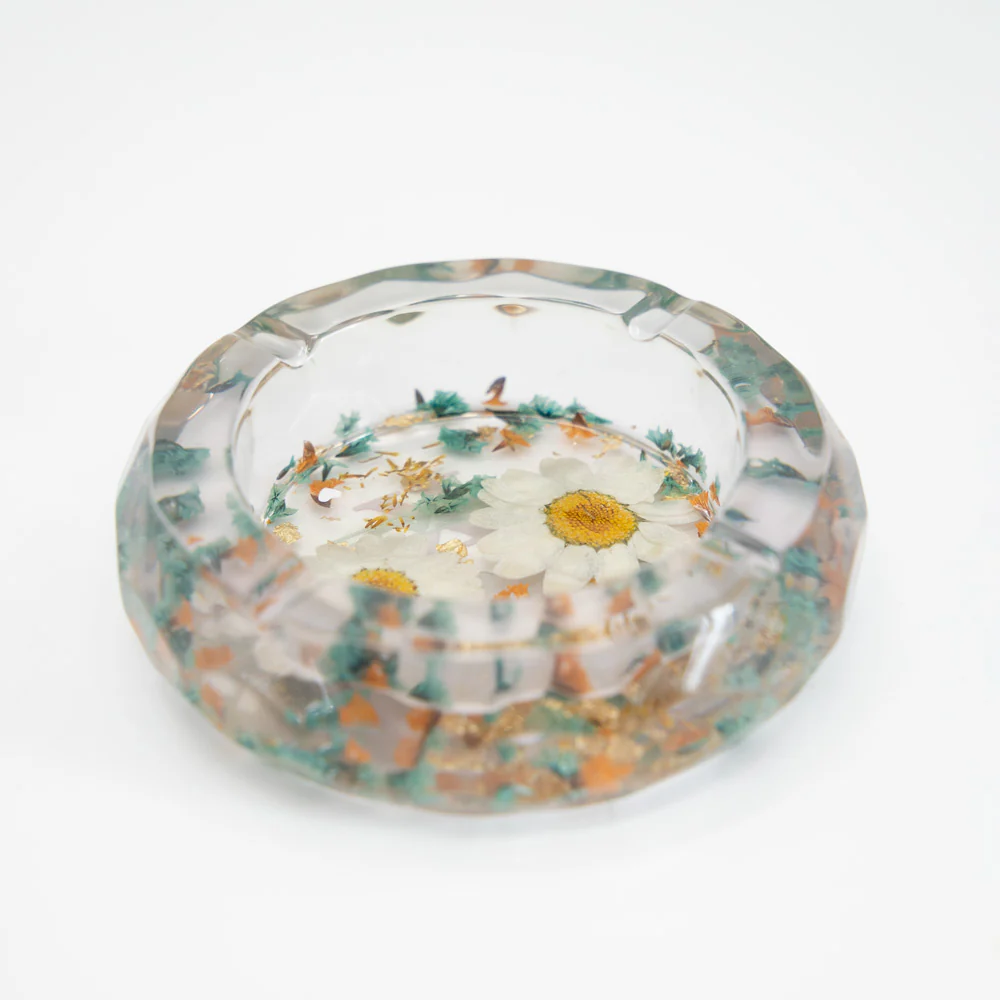 Gold Flakes & Flowers Resin Ashtray - Image 2