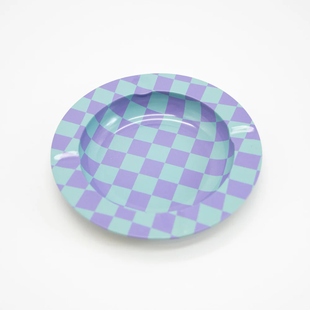 Green & Purple Checkers Metal Ashtray - Image 2