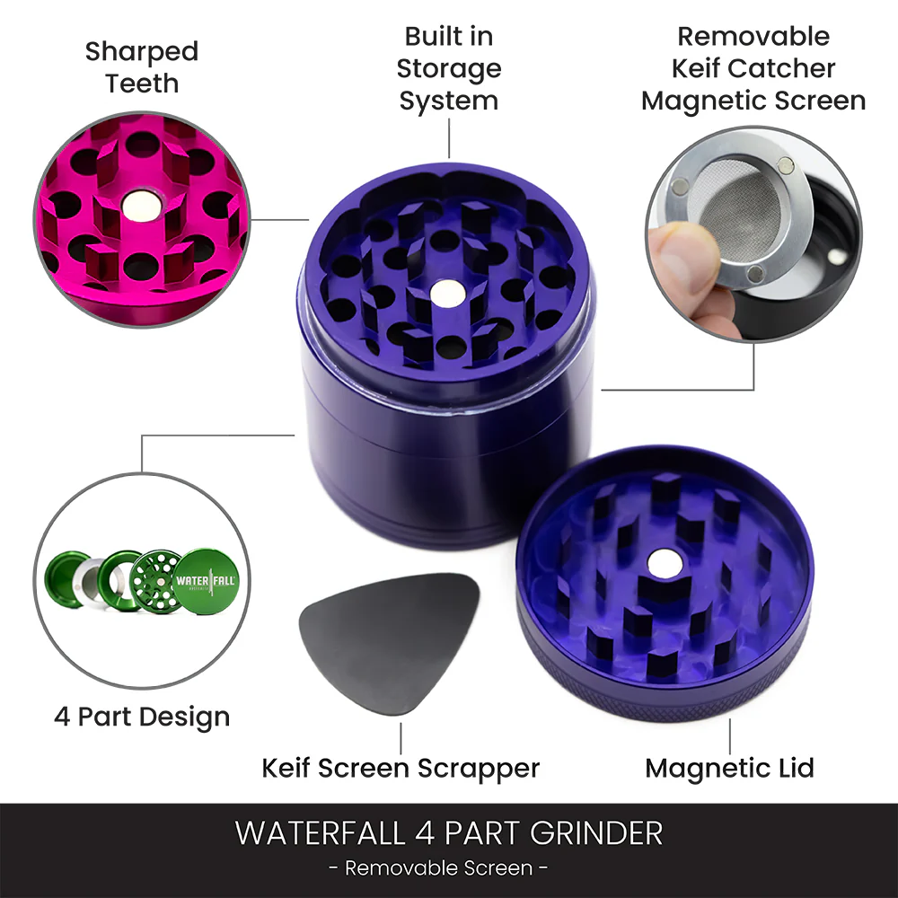 Four-Part Aluminium Grinder with Removable Screen - Purple (50mm) - Image 4