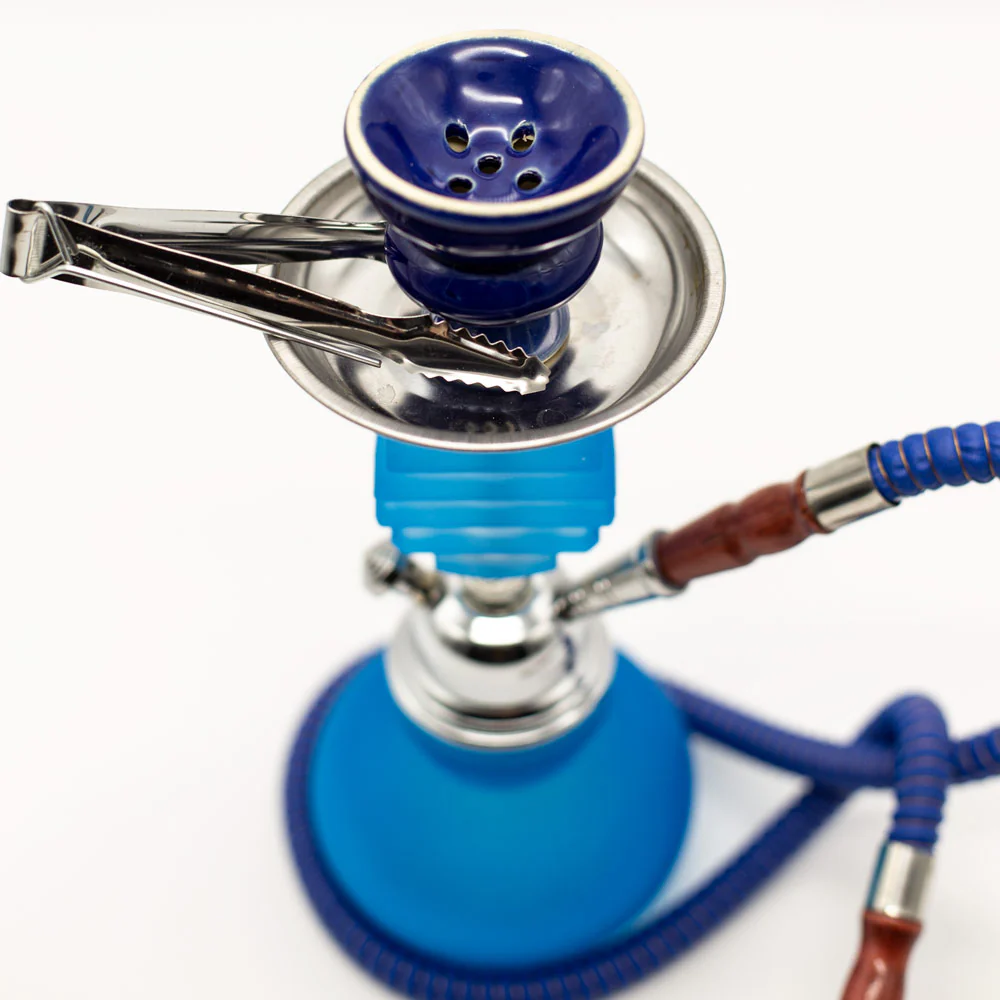 Light Blue Smooth Bubble Glass Chrome Metal Hookah [One Hose] - Image 2