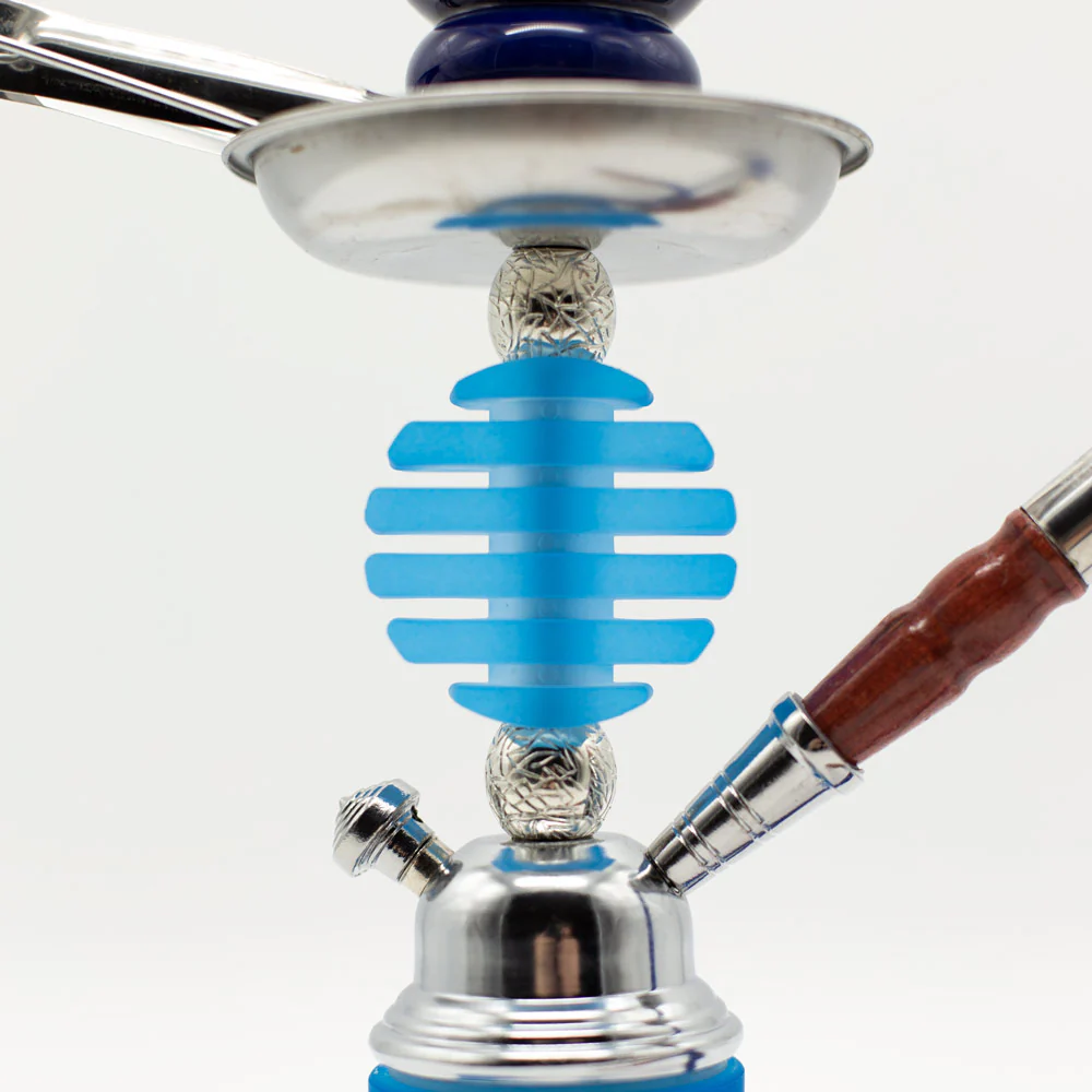 Light Blue Smooth Bubble Glass Chrome Metal Hookah [One Hose] - Image 3