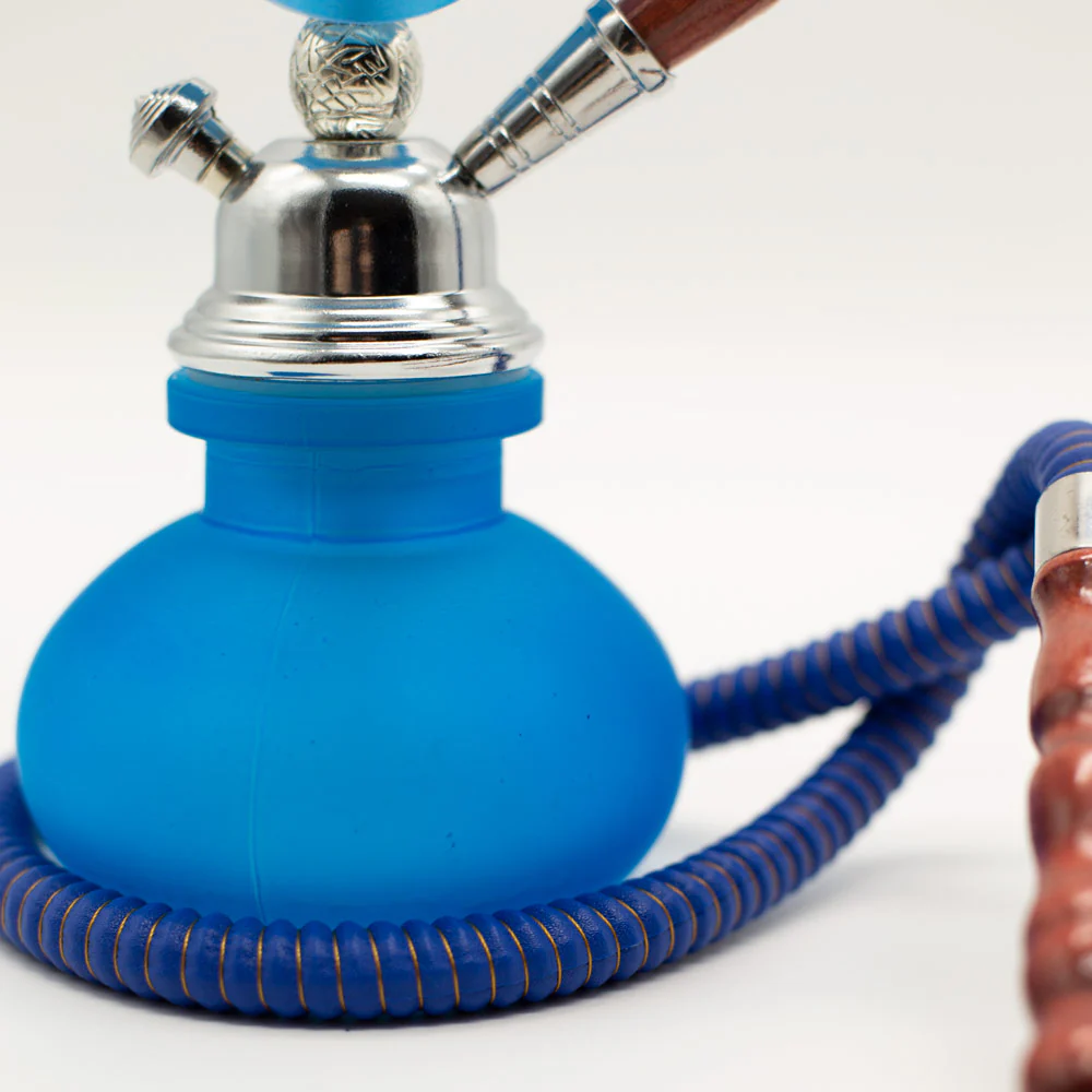 Light Blue Smooth Bubble Glass Chrome Metal Hookah [One Hose] - Image 4