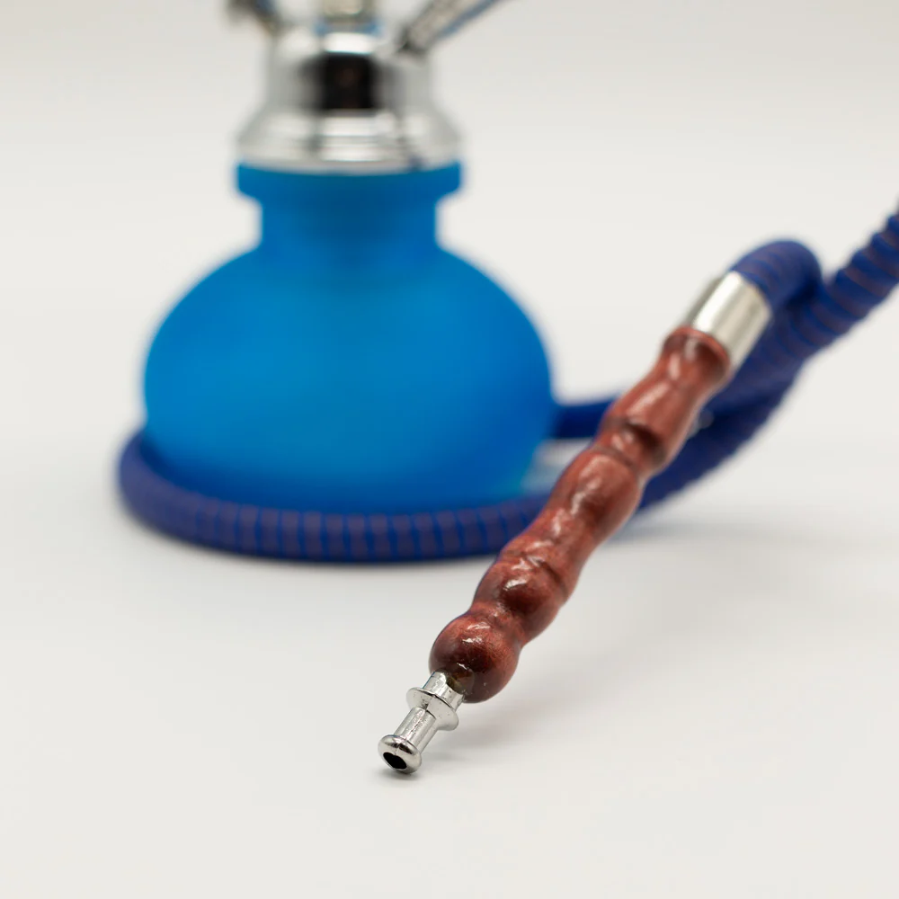 Light Blue Smooth Bubble Glass Chrome Metal Hookah [One Hose] - Image 5