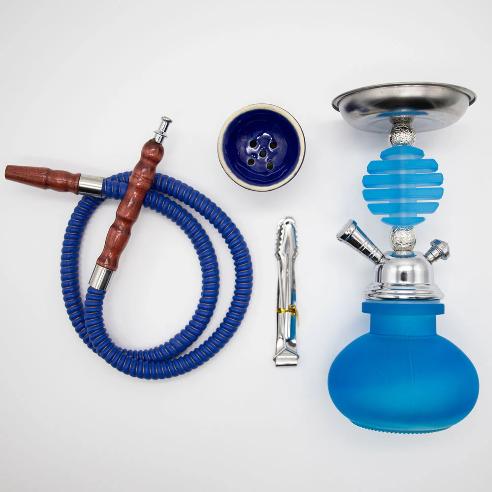 Light Blue Smooth Bubble Glass Chrome Metal Hookah [One Hose] - Image 6