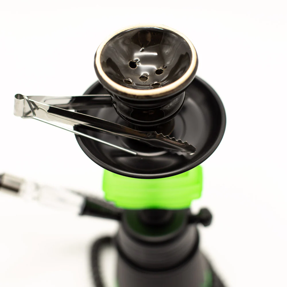 Lime Flames Acrylic Black Metal Hookah [One Hose] - Image 2