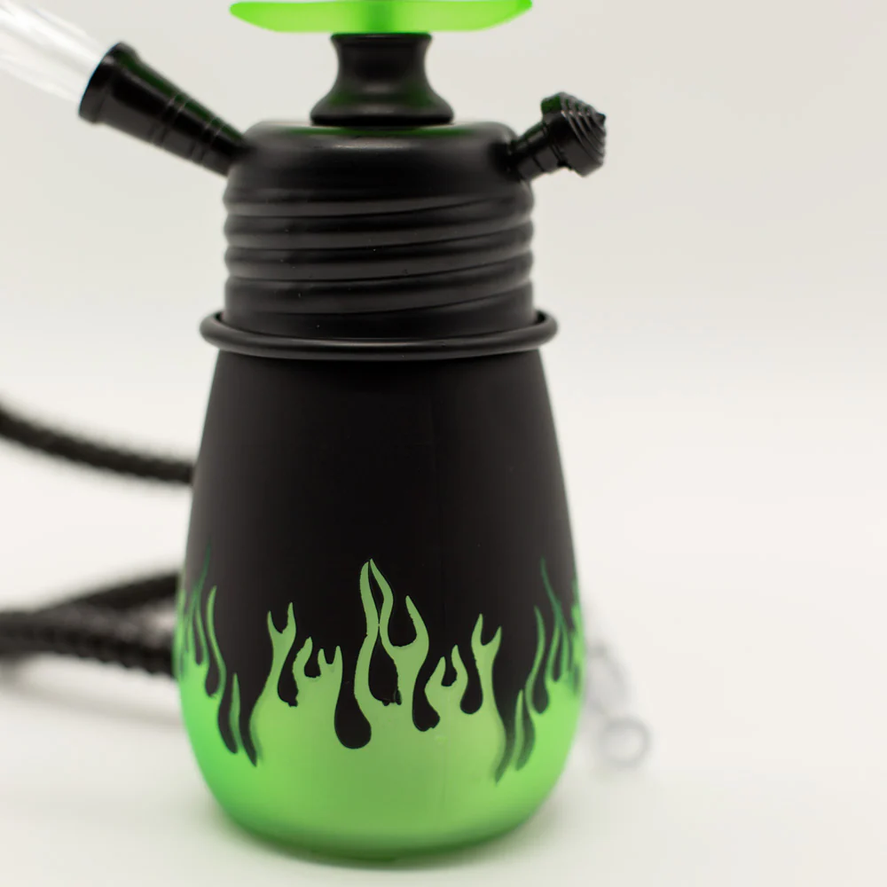 Lime Flames Acrylic Black Metal Hookah [One Hose] - Image 4