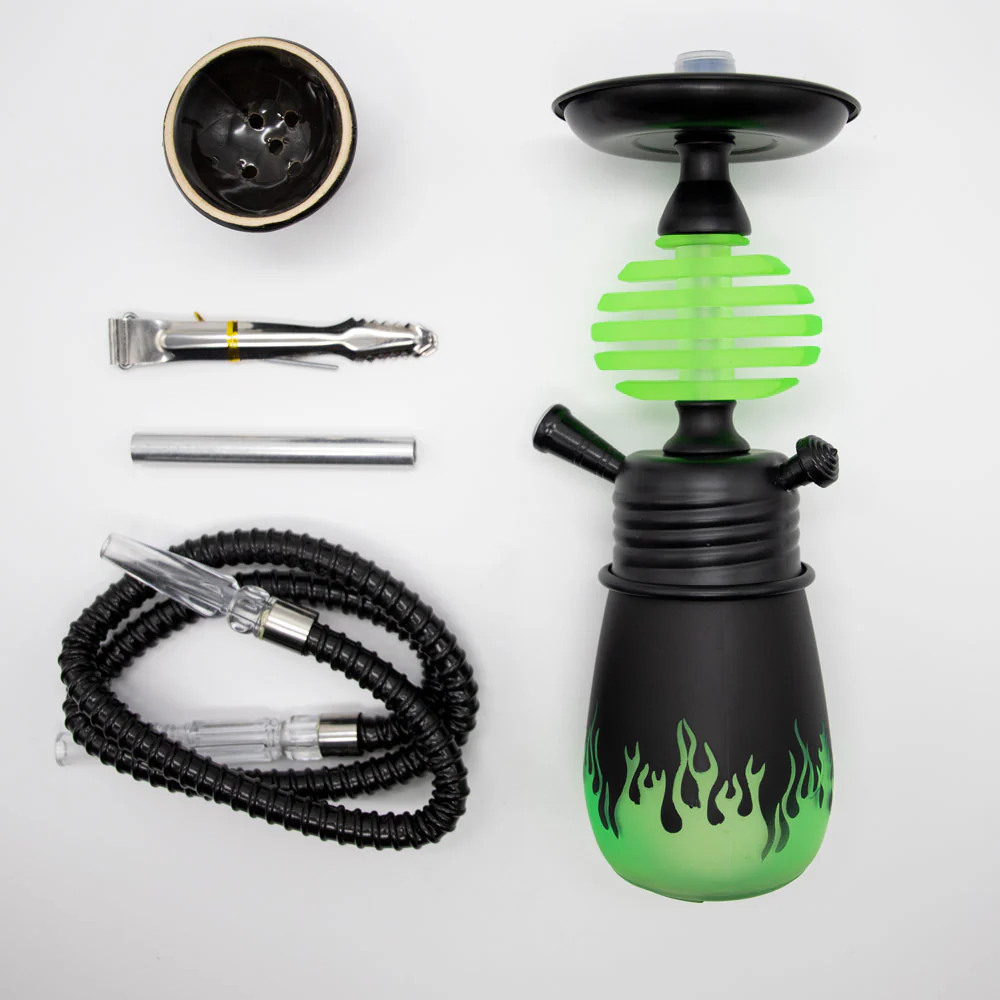 Lime Flames Acrylic Black Metal Hookah [One Hose] - Image 5